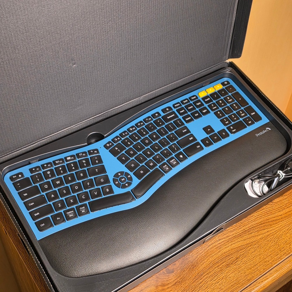 ProtoArc EK01 Plus Ergonomic Wireless Backlit Keyboard Bluetooth 2.4G Blue New